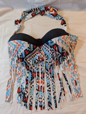 Woman's Pzz Beach Geometric Print Padded Underwire Bathing Suit Top Size 3XL